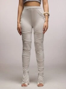 SHEIN SXY 秋季女装扭褶紧身全长打底裤 - 淺灰色 - 查看 6