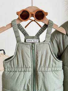 SHEIN 2pcs Baby Boy/Girl Warm Fleece Hooded Padded Coat + Overalls, Suitable For Autumn/Winter Outdoor, Skiing