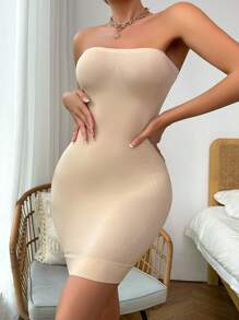 1 pieza Vestido ajustado bandeau de unicolor sin costuras simple para uso diario para mujeres