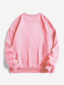SHEIN EZwear sweat-shirt à capuche épais oversize avec imprimé visage souriant minimaliste rose léopard, coupe décontractée. Tailles plus