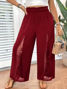 SHEIN VCAY Quần chắp vá ren cỡ lớn - Màu Đỏ Sâu - Xem 4
