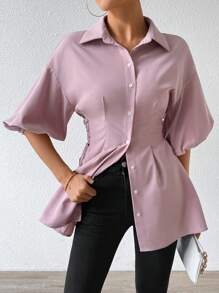 Mulvari Einfarbige Hemd mit Kordelzug, Knopfleiste vorne und Knöpfen an der Seite