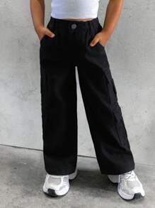 Quần Jeans Ống Thẳng Denim Nhiều Túi Thời Trang Thường Ngày Cho Bé Gái Mới - màu đen - Xem 3