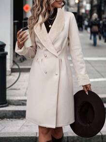 SHEIN Clasi Abrigo midi de mujer de doble botonadura con cintura ceñida