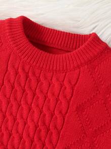 2 件套婴儿女孩/男孩针织圆领毛衣和裤子套装，舒适温暖，适合秋冬季假期圣诞节新年驯鹿心形设计 - 紅色 - 查看 4