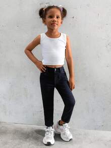 Multiple Sets Of Girl's (Small) Casual Chic Simple Washed Denim Jeans - Multicolor - View 6