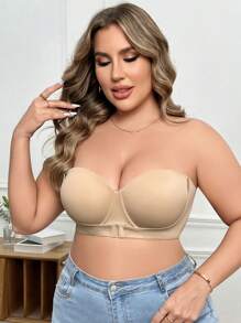 SHEIN Bralette de bandeaux con varillas cómodas de unicolor para mujer de talla grande - Albaricoque - Ver 5