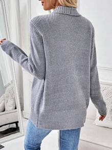 SHEIN LUNE Women's Solid Color Casual Long Sleeve Cardigan - Grey - View 2