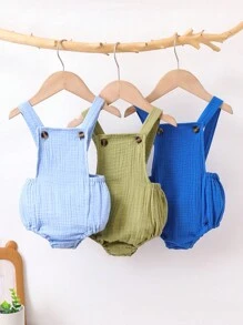 SHEIN 可爱纯色简约褶皱婴儿连体衣，多件 - 彩色 - 查看 1