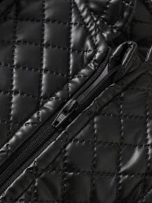 Baby Girls Plaid Long Sleeve Padded Coat - Black - View 4