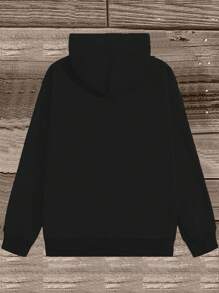 INAWLY Plus Size Hooded Long Sleeve Heart Print Fashionable Loose Fit Sweatshirt , Graduation, Teachers For Women, Back To School Pullover Fall - Black - View 2