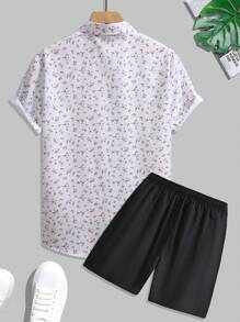 Genlund 2pcs Big & Tall Men Digital Print Asymmetrical Short Sleeve Shirt And Drawstring Casual Shorts Set - Multicolor - View 2