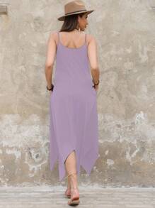 SHEIN BohoFeels Women Casual Solid Color Asymmetric Hem Slip Dress