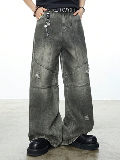 Street Life Men's Vintage Distressed Loose Fit Straight Leg Baggy Jeans