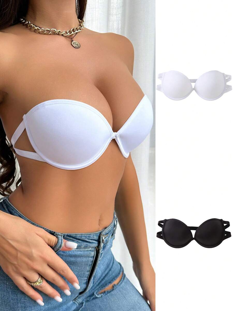 2pcs Women's Creative & Fashionable Backless Push-Up Bra Set - Multicolor - View 1