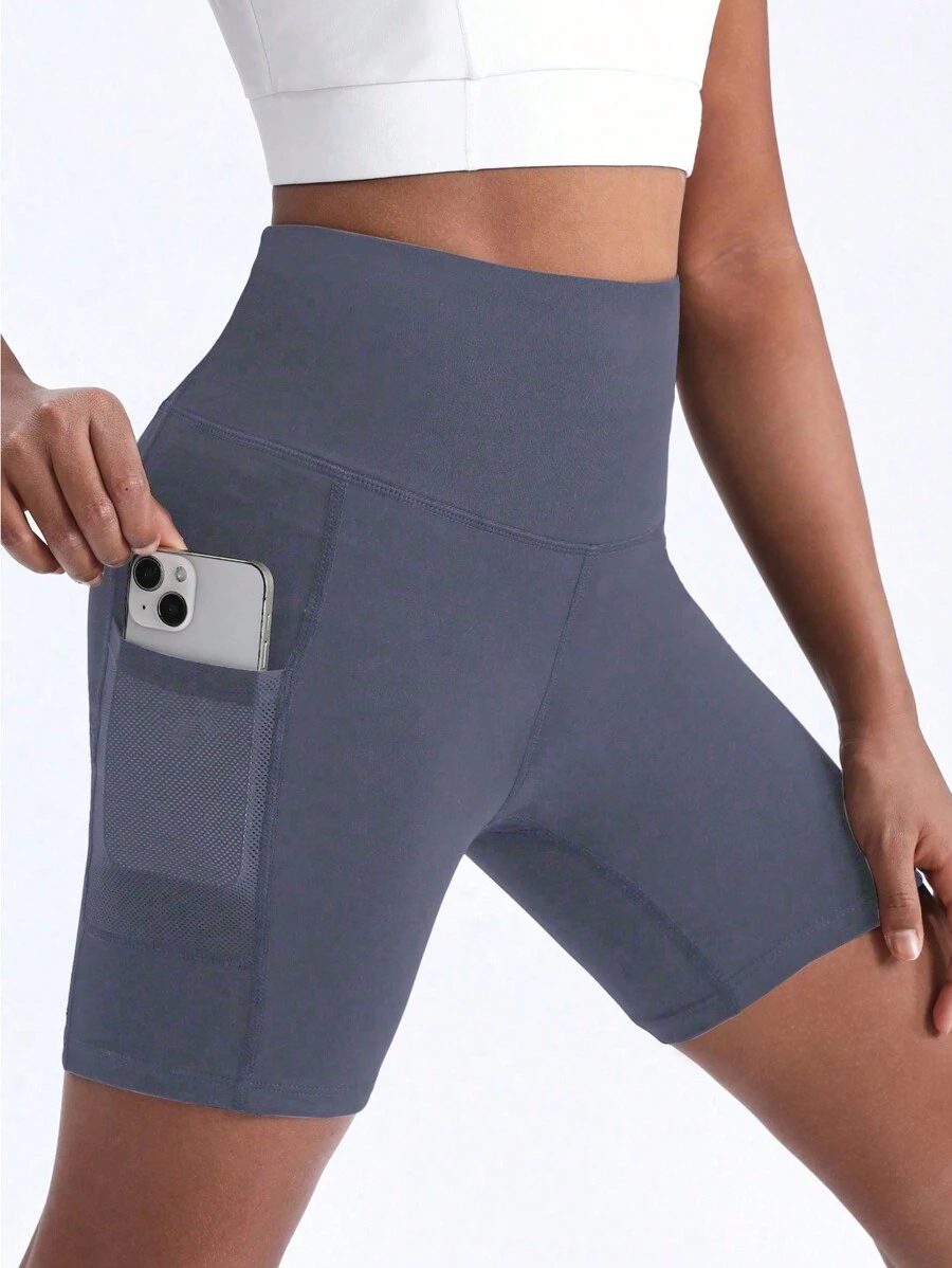 SHEIN Quần short thể thao cho bé gái tuổi teen, quần tập yoga co giãn thoải mái, thoáng khí, thấm hút mồ hôi, thiết kế đơn giản thời trang cho việc tập luyện, chạy bộ và đạp xe - Xanh đậm - Xem 1