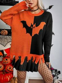 Chiquease Women's Colorblock Bat Wing Pattern Crew Neck Long Sleeve Knitted Sweater, Fall Winter - Multicolor - View 4