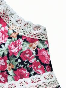 SHEIN Unity 女士花卉印花撞色蕾丝细肩带短款背心 - 彩色 - 查看 7