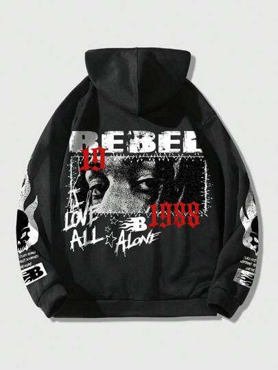 Street Life Sudadera con capucha con cremallera con gráfico de letra y ojo para hombre