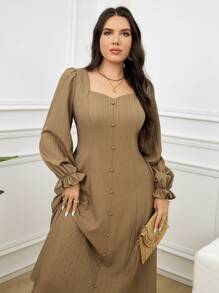 Mulvari Plus Size Ladies Spring Summer Solid Color Sweetheart Neck Long Sleeves Long Elegant Dress