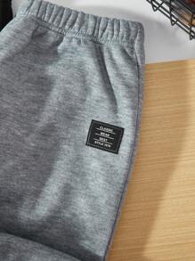 SHEIN 2 件 Tween Boy 休闲风格撞色贴片保暖内衬运动裤，适合秋冬季