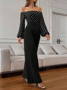 SHEIN Privé Damski wiosenny i letni elegancki kombinezon z odkrytymi ramionami i nadrukiem w kropki