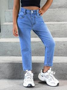 Multiple Sets Of Girl's (Small) Casual Chic Simple Washed Denim Jeans - Multicolor - View 3