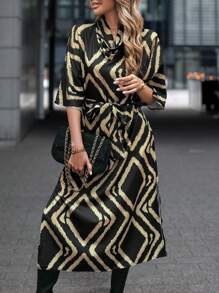 SHEIN Clasi Allover-Muster Damenkleid mit Schnürung und Seitenschlitz, lässige Alltagskleidung - Verschiedenfarbig - Übersicht 5