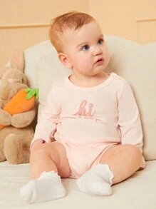 SHEIN Bộ đồ liền thân thường ngày in bong bóng màu hồng cho bé gái sơ sinh, Xuân/Hè - Nhiều màu - Xem 5