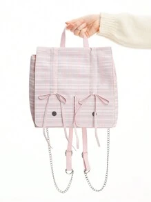 ROMWE Kawaii Plaid Backpack With Bowknot And Handle, Versatile And Fresh Style, School - Pink - View 4