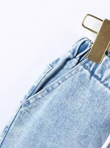 SHEIN Young Boy Retro Casual Street Style Cool Multi-Pocket Loose And Comfortable Full Elastic Waist Drawstring Cuff Denim Overalls, School, Campus, College Summer Holiday