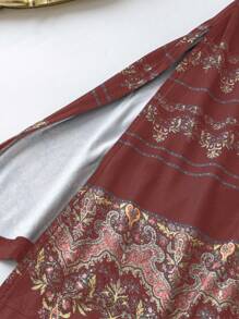 SHEIN LUNE Đầm tay ngắn in hoa cổ tròn cỡ lớn thanh lịch và duyên dáng - Màu Đỏ Sâu - Xem 6