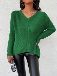 EURMUSE Solid Batwing Sleeve Jumper - Green - View 5