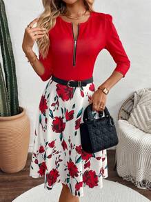 SHEIN Clasi 女式春夏时尚花卉印花拼色连衣裙 - 彩色 - 查看 6