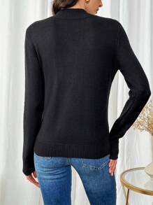 SHEIN LUNE Áo len nữ mùa thu đông mềm mại, thoải mái và thời trang với họa tiết hoa đan xen, cổ tròn, chất liệu dệt kim. - màu đen - Xem 2