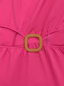 Chiquease Women's Round Neck Sleeveless Ruffle Hem Casual Comfortable Chic Dress - Hot Pink - View 5