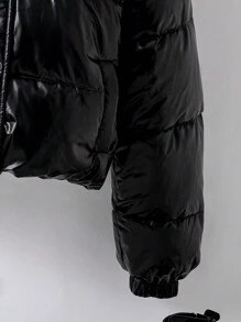 Chaqueta corta negra de cintura alta y suave para adolescentes, apropiada para el uso diario y el ocio - Negro - Ver 3