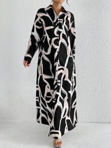 Mulvari 女士 V 领前扣长袖花卉印花喇叭下摆优雅连衣裙，朴素连衣裙，非常适合海滩/休闲/度假/家居服/返校 - 彩色 - 查看 6