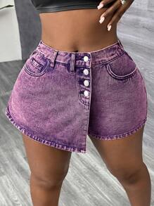 Slaydiva 女士开衩裙牛仔短裤，紫色 - 紫色 - 查看 5