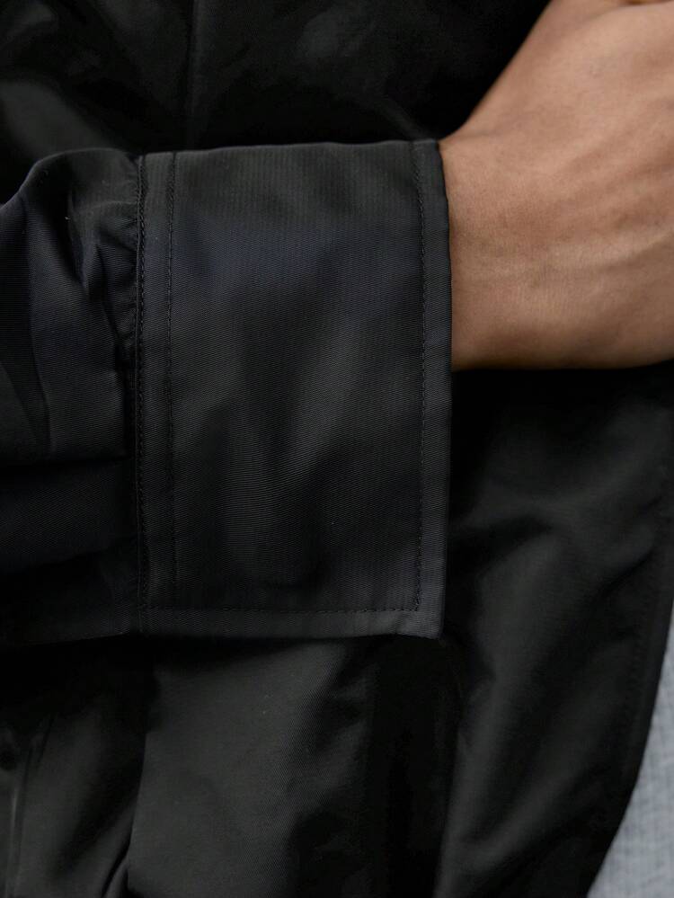 SHEIN Maija Women's Solid Color Collar Patch Zipper Long Sleeve Black Jacket