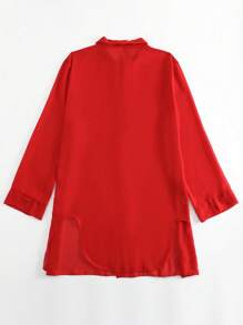 Swim Basics Summer Beach Solid Button Front Kimono - Red - View 2