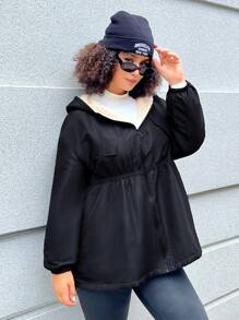SHEIN EZwear Giacca con cappuccio a maniche lunghe nera in taglie forti per l autunno/inverno - nero - Visualizzare 7