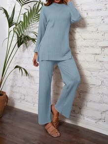 Drop Shoulder Split Hem Tee & Pants