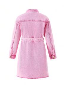 SHEIN 1 Stück fuchsiafarbenes lässiges Jeans Kleid für Tween-Mädchen