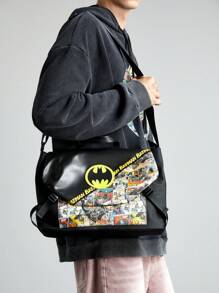Batman X ROMWE Men Messenger Bag Large Capacity Shoulder Bag Crossbody Bag Laptop Briefcase - Black - View 1