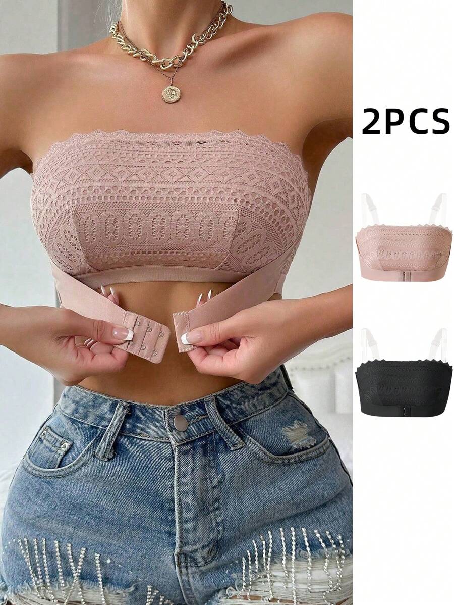 2pcs Lace Front Closure Wireless Bra Set For Women - Multicolor - View 1