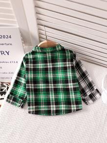 Baby Boy Casual Plaid Color Matching Shirt Top Suitable For Autumn Wear - Green - View 2