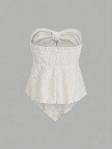 Sweetra Parte superior de bandeau de unicolor de jacquard casual de verano para mujeres