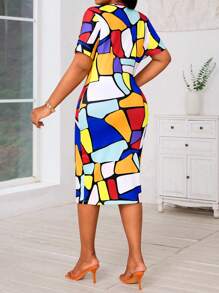 SHEIN Lady Vestidos de talla grande de manga corta, cuello redondo, lápiz y midi de punto de colores, casuales de primavera y verano