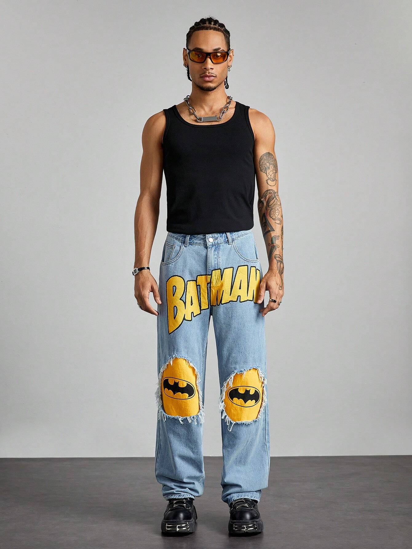 Our Batman X ROMWE Men's Casual Street Bat Logo & Letter Graphic